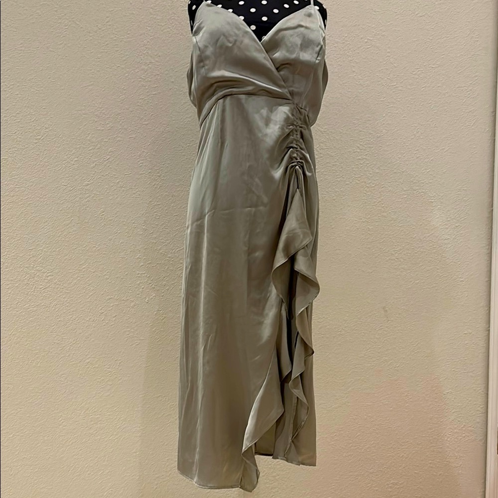 Green Satin Ruffled Dress